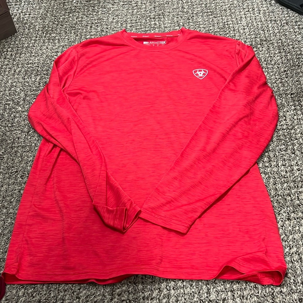 Men’s medium Ariat long sleeve moisture wicking tee.  Red.  Never worn